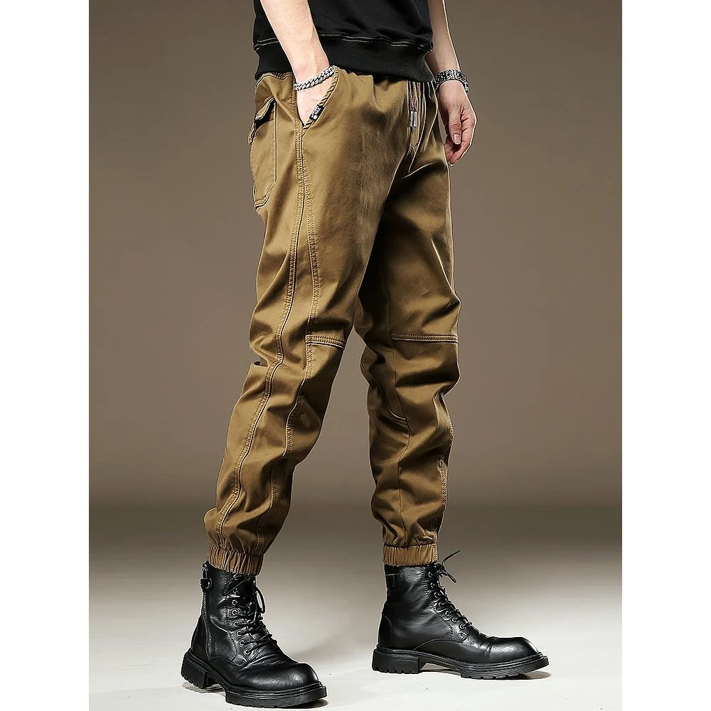 欧货高端春夏复古工装裤潮男宽松直筒帅男士休闲裤阔腿束脚哈伦裤