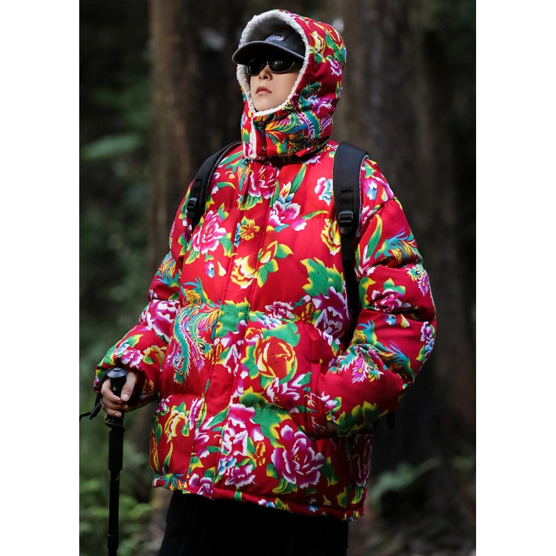 【情侣棉服】东北大花国潮加厚保暖防寒汉服团队服可脱卸帽短款棉衣