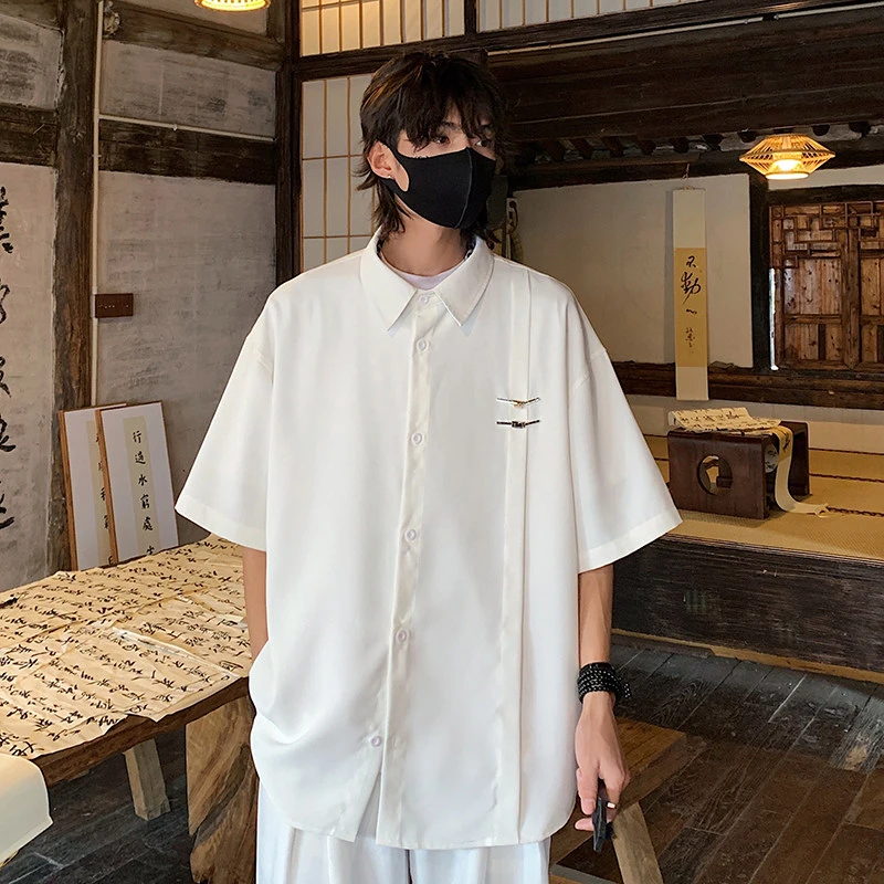 夏季新中式国风冰丝凉感薄款大码短袖外套男休闲百搭小众痞帅上衣