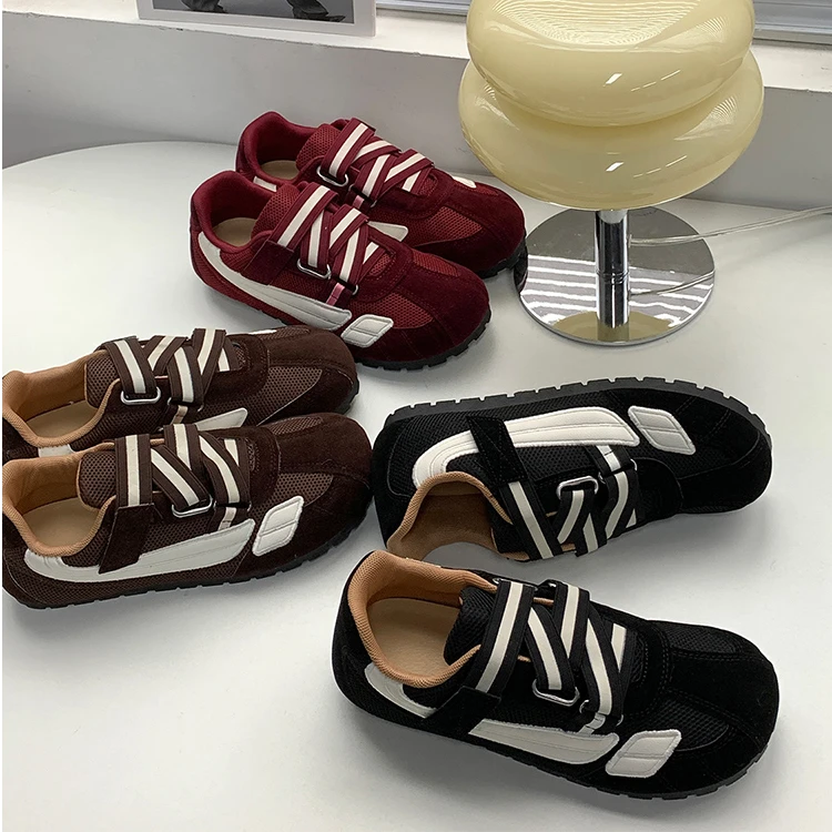 2024秋新款运动鞋复古德训风女鞋时尚魔术贴阿甘鞋潮流平底休闲鞋