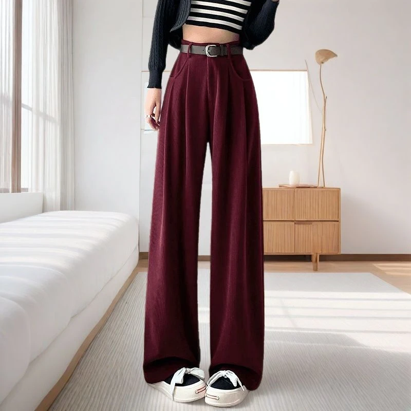 安可拉红阔腿裤女2025春季新款高腰显瘦垂感百搭小个子直筒西装裤