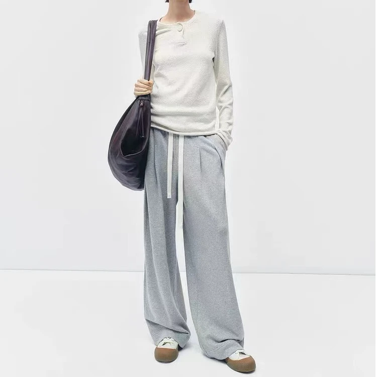 ED裤子新款松紧腰阔腿休闲卫裤灰色卫裤