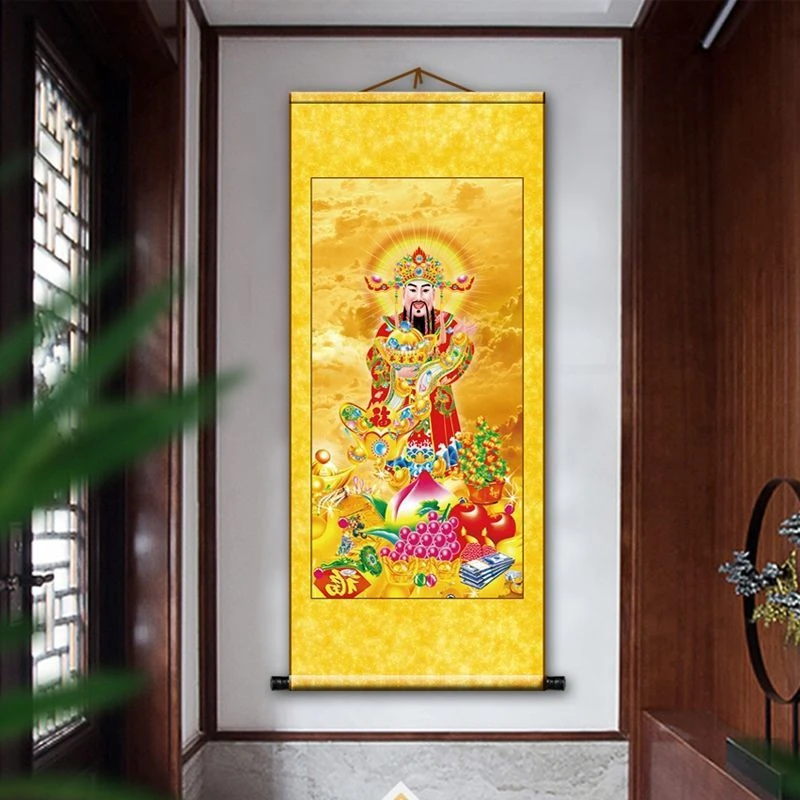 财神爷招财进宝中国风民俗装饰画奉像玄关卷轴挂画