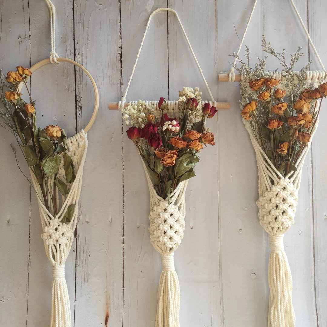 【新疆包邮】ins手工编织挂毯干花网兜北欧客厅墙面装饰壁毯波西