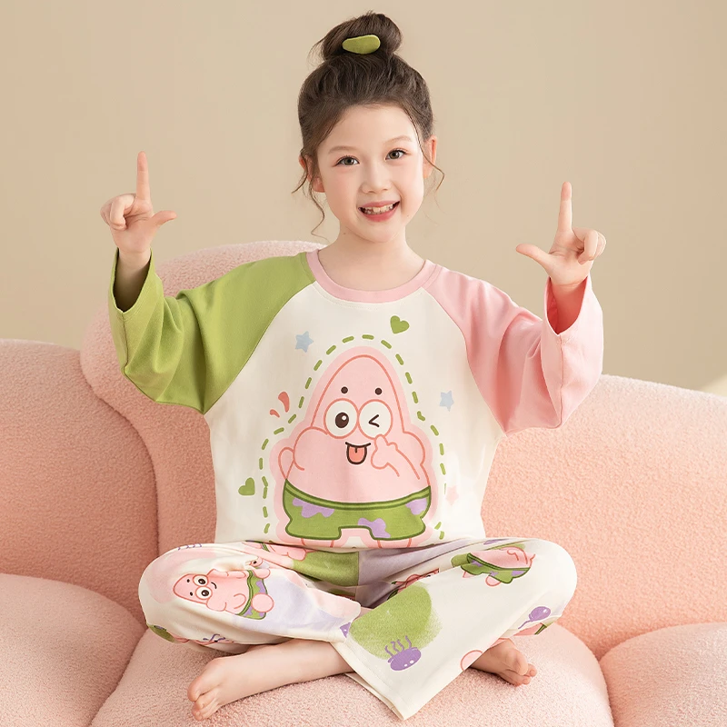 春秋季儿童睡衣女孩纯棉长袖中大童卡通可爱公主风女童家居服套装