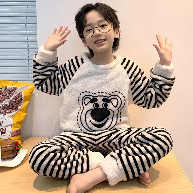 男童睡衣珊瑚绒秋冬季加厚款法兰绒青少年男孩2025新款家居服套装
