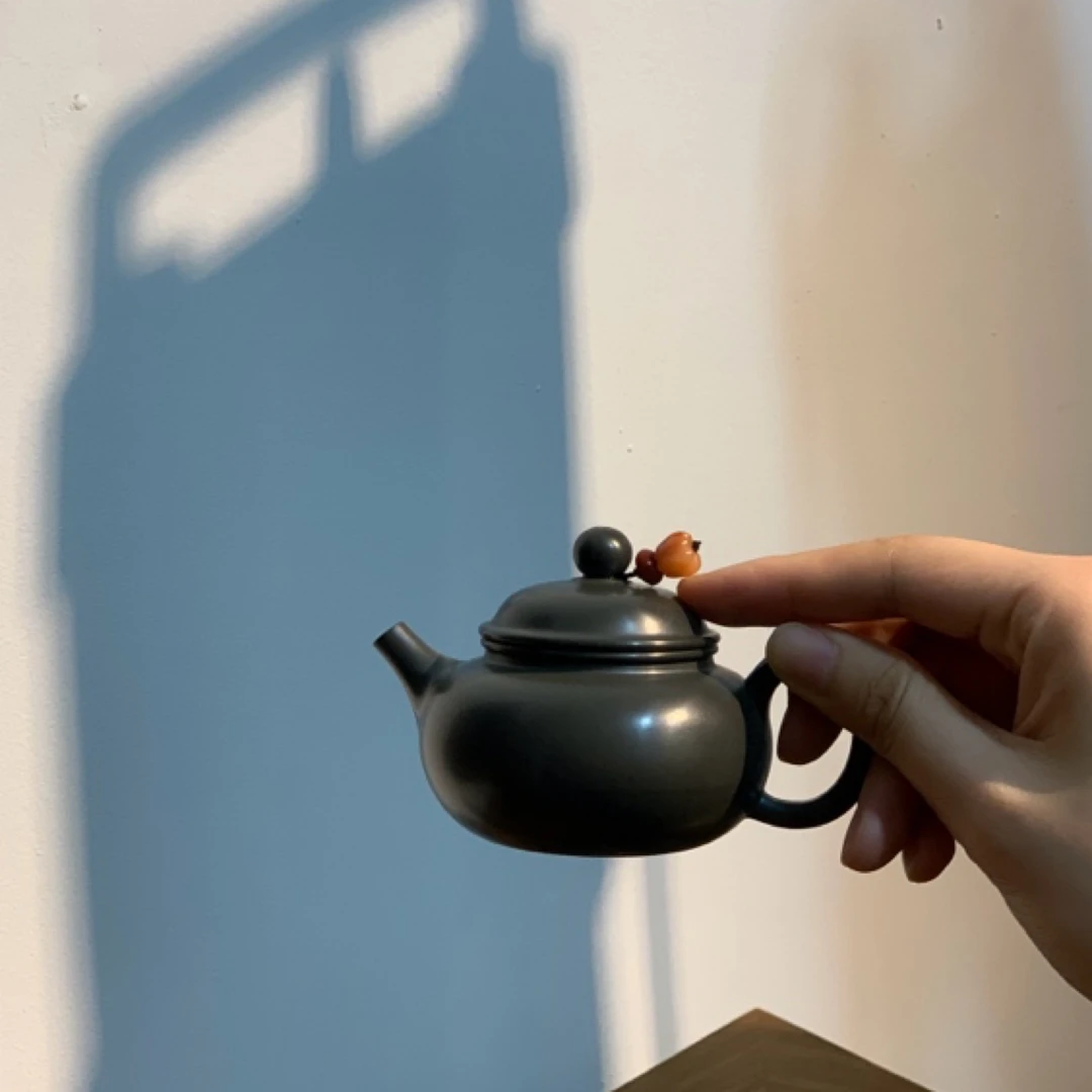 茶陶印象坭兴陶青灰色容天壶130ml原矿纯手工小容量精致手拉茶壶～