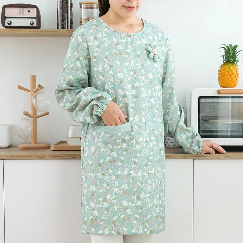 长袖围裙女家用厨房防水防油工作服罩衣大人做饭围腰卡通可爱网红