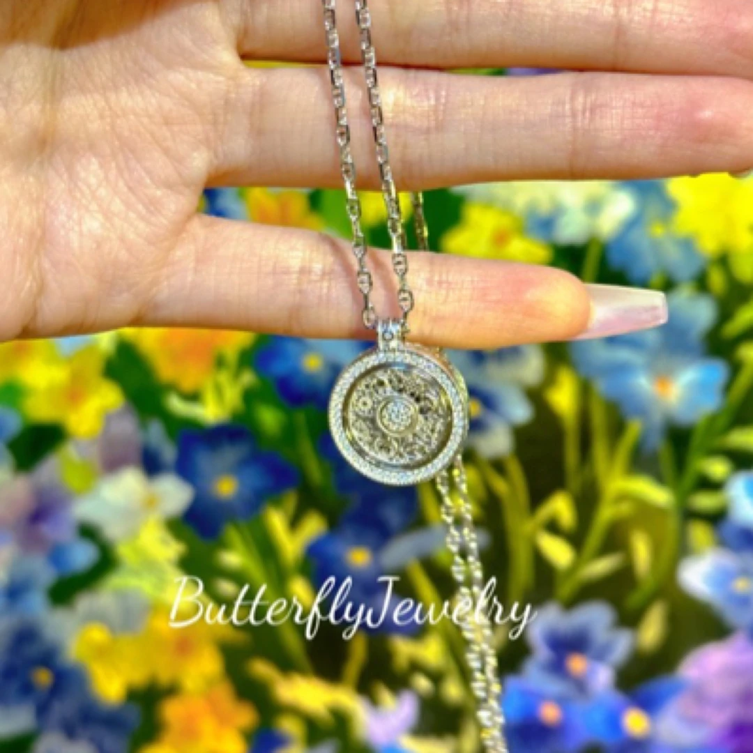 坠链均925银 S925纯银八宝罗盘轻奢简约时尚猪鼻子链纯银项链45cm