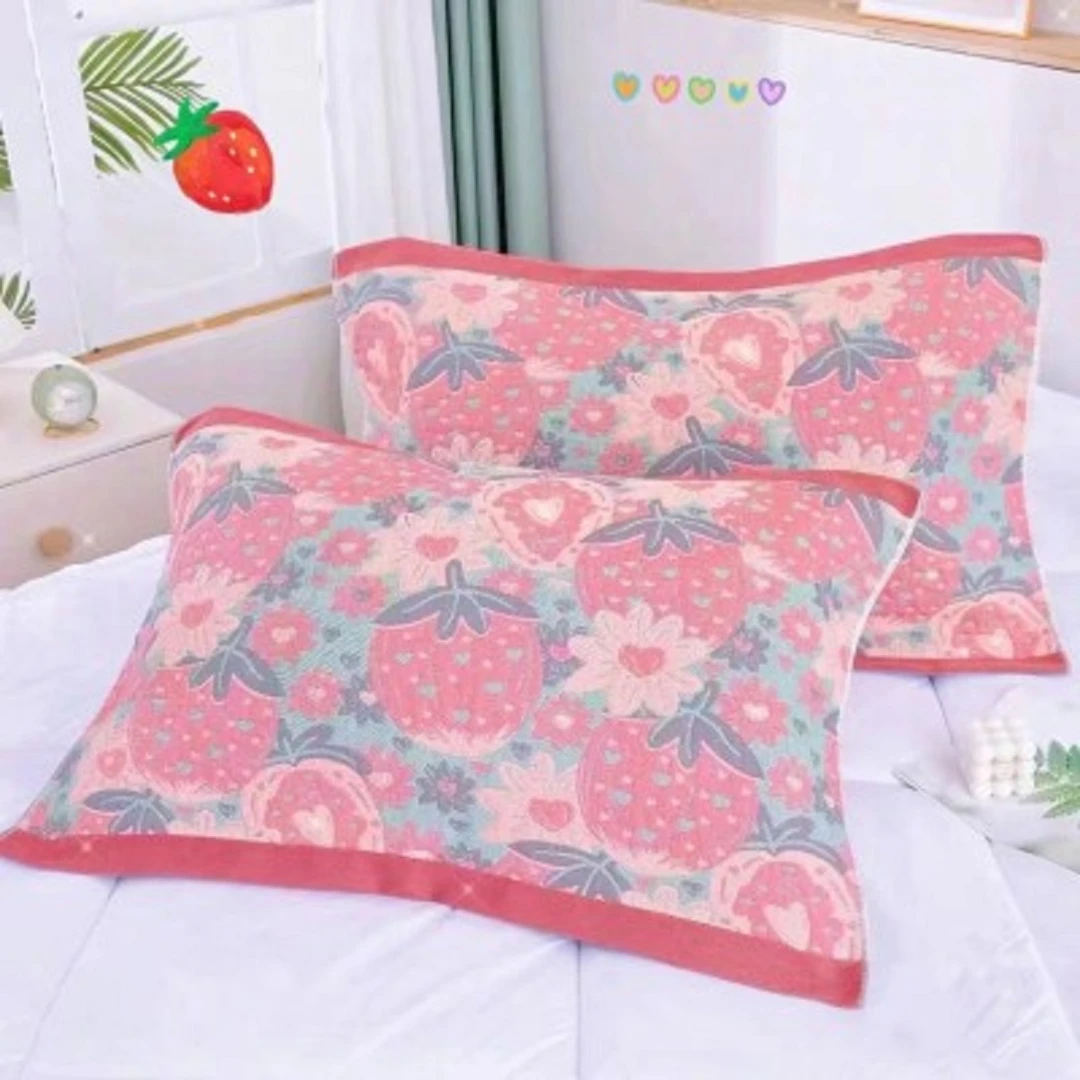 AG【枕巾-花朵草莓】52*78cm高密纱布枕巾柔软高档透气