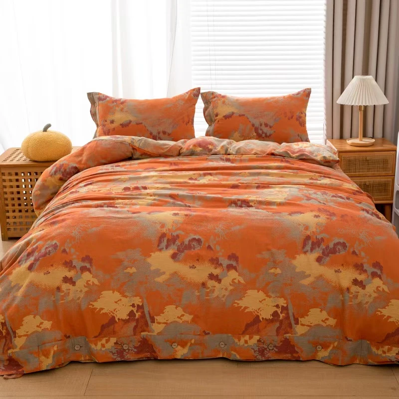 【山河图-橘】 200*230cm高端加厚双层纱非转基因大豆被