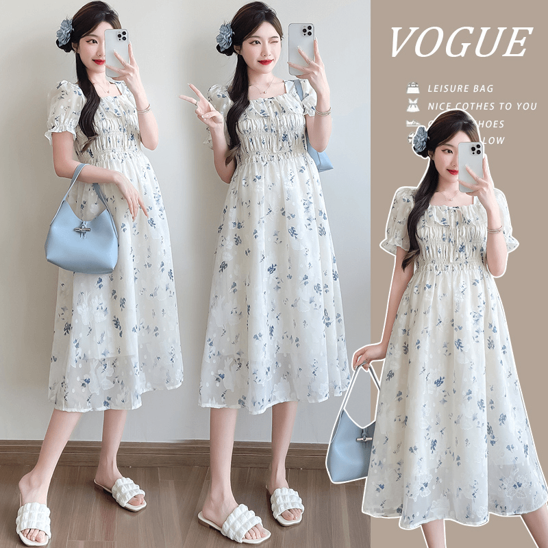 时尚孕妇装辣妈2024夏季新款法式小清新碎花高级感显瘦孕妇连衣裙