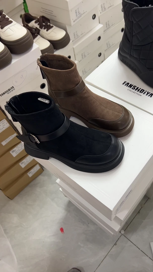 新款加棉短靴百搭款软底