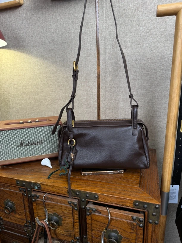 新款韩版头层植鞣牛皮提梁包小众时尚单肩包斜挎包