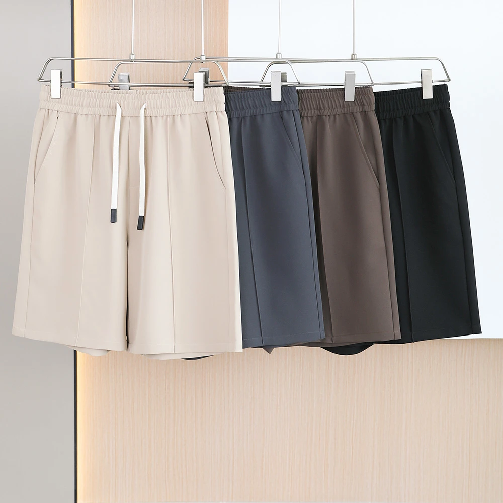 2025夏季新款冰丝裤宽松男士五分裤直筒沙滩裤男装短裤半截裤子潮