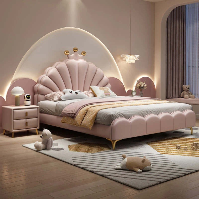 现货贝壳造型公主床现代简约儿童房双人床储物男孩女孩儿童床