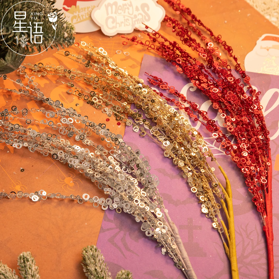 星语 网红圣诞新年亮片插树枝烟花插枝创意花束花盒装饰配件diy