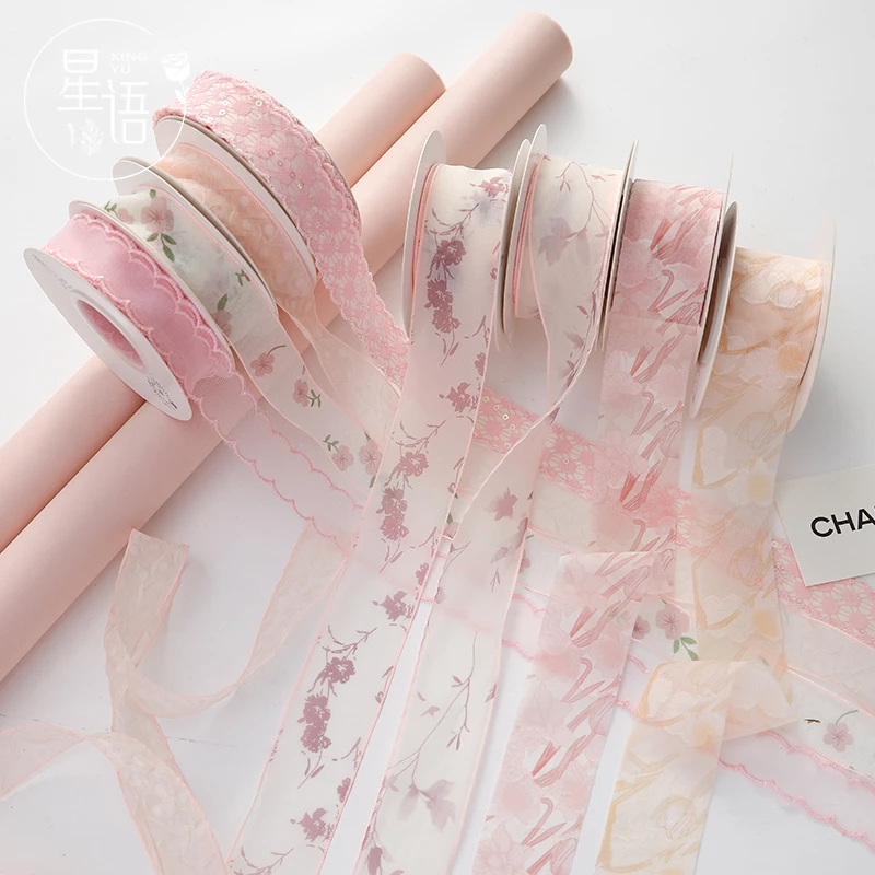 【星语】梦幻粉色系列花艺缎带绸带diy手工蝴蝶结发饰材料彩带布条