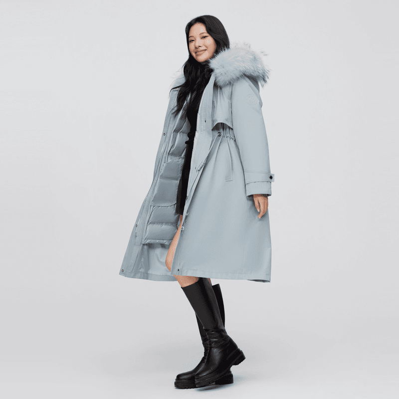 波司登新款工装派克休闲小廓型连帽防风貉子毛羽绒服5512TX