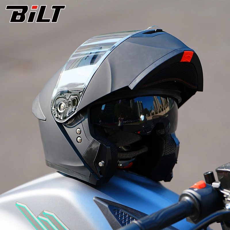 BiLT摩托车头盔202揭面盔3C认证四季男女通用机车装备安全帽防雨