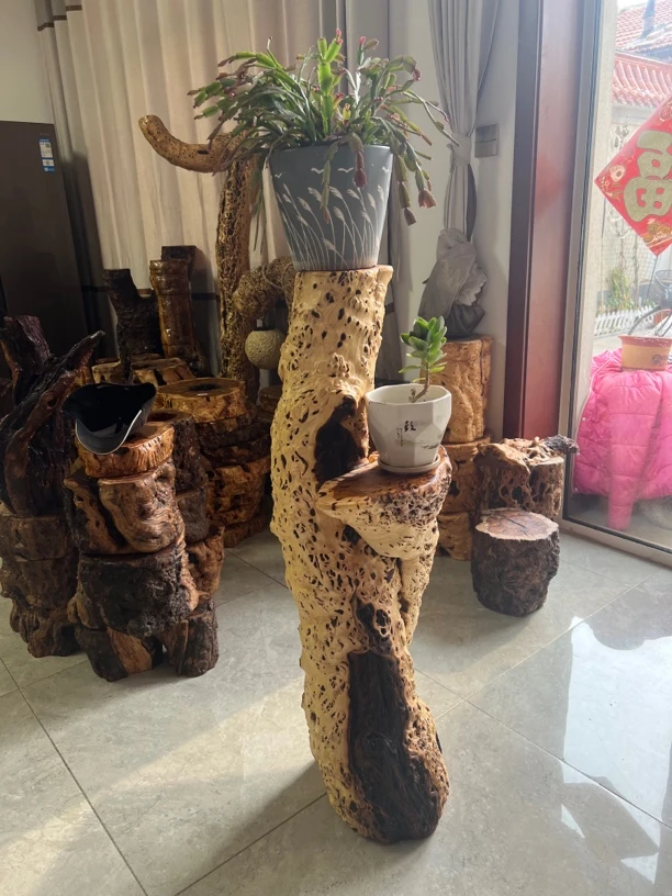 雷击枣木 高低层花架一个