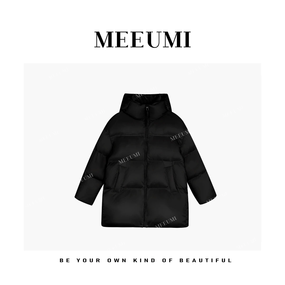 【MEEUMI】90白鹅绒中长鹅绒服300克连帽宽松羽绒服CC0669CY