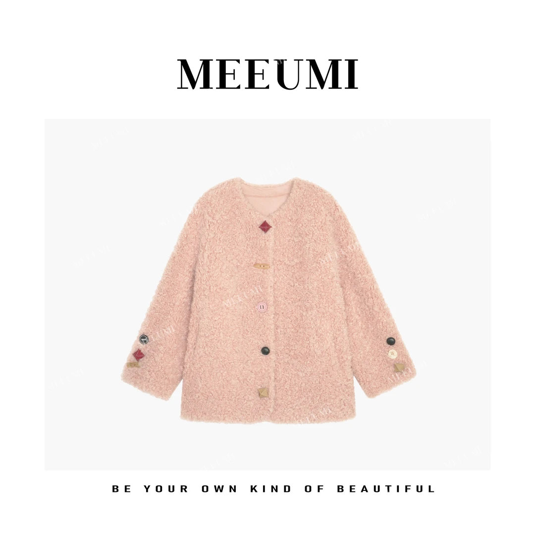 【MEEUMI】秋冬季胭脂粉小香风气质设计师甜美女款外套 CD1639HH