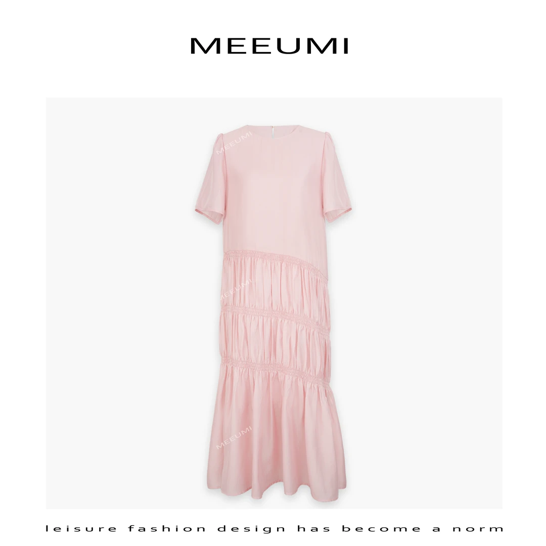 【MEEUMI】夏款粉色长款连衣裙莱赛尔纤维气质时尚  DA1045LJ DJS