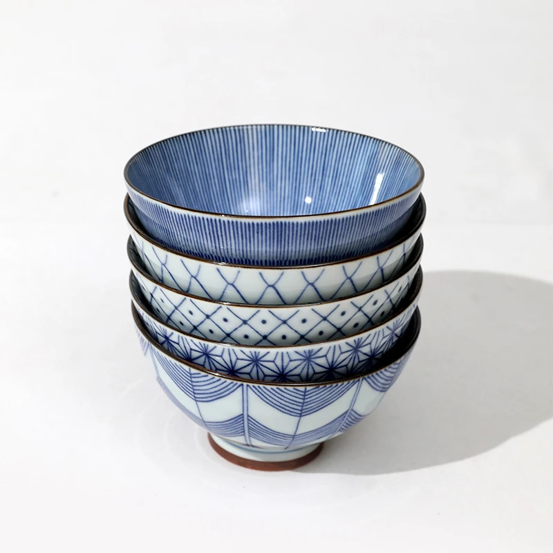 利快日本进口蓝绘饭碗5个装  名古蓝 饭碗5个装  11.5*6.5cm