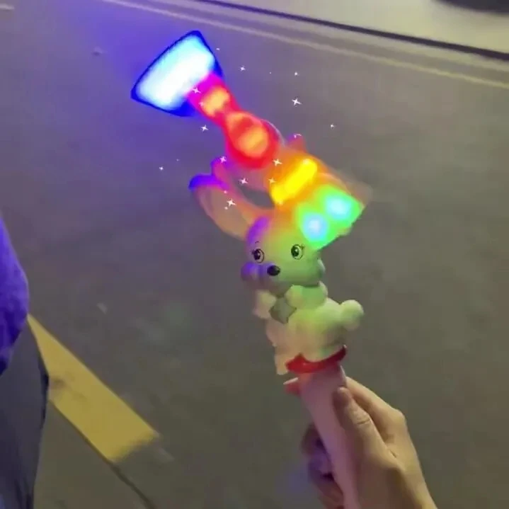 旋转发光圣诞萌兔风车棒动感音乐卡通公主棒闪光棒夜光投影风车光