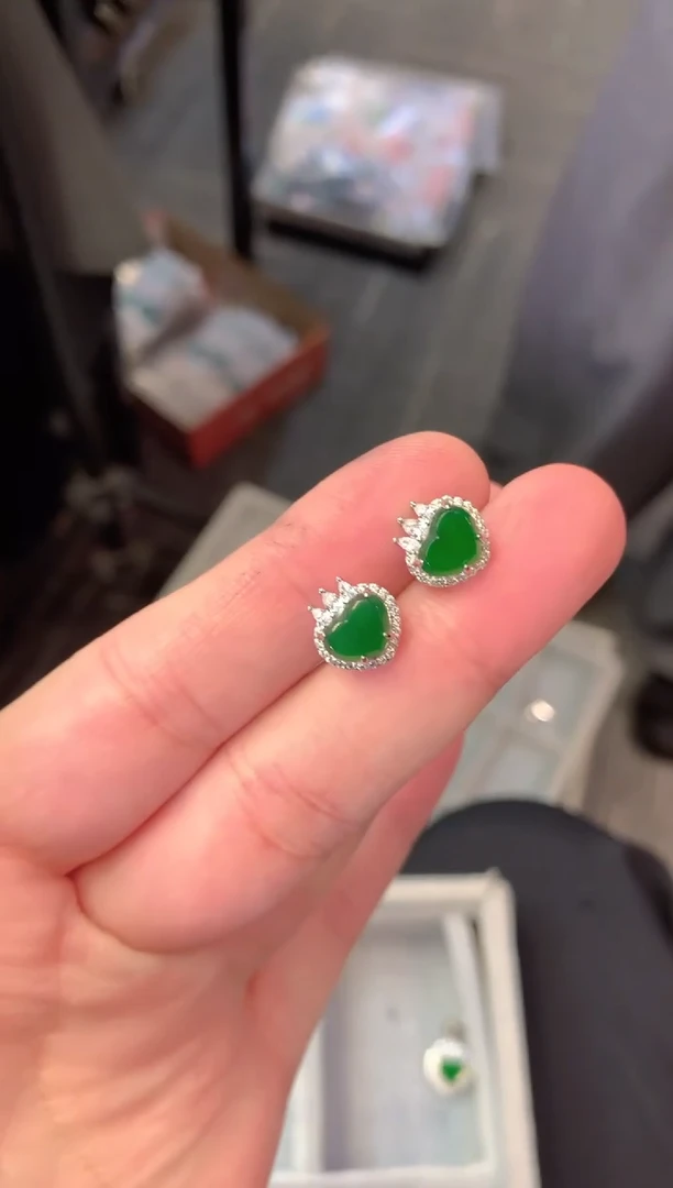 【闪购商品】翡翠耳饰银S925镶嵌耳饰