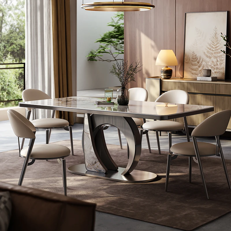 意式岩板餐桌椅组合小户型现代简约长方形高端岛台餐桌一体家用