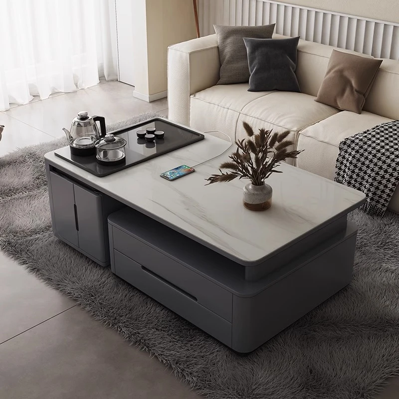 现代简约岩板功夫茶几办公泡茶桌一体家用客厅可伸缩自动上水茶几