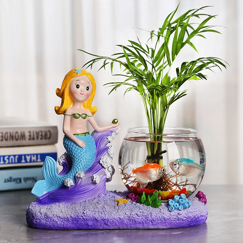 创意美人鱼水培玻璃花瓶插花水养鲜花器皿客厅茶几桌面摆件装饰品