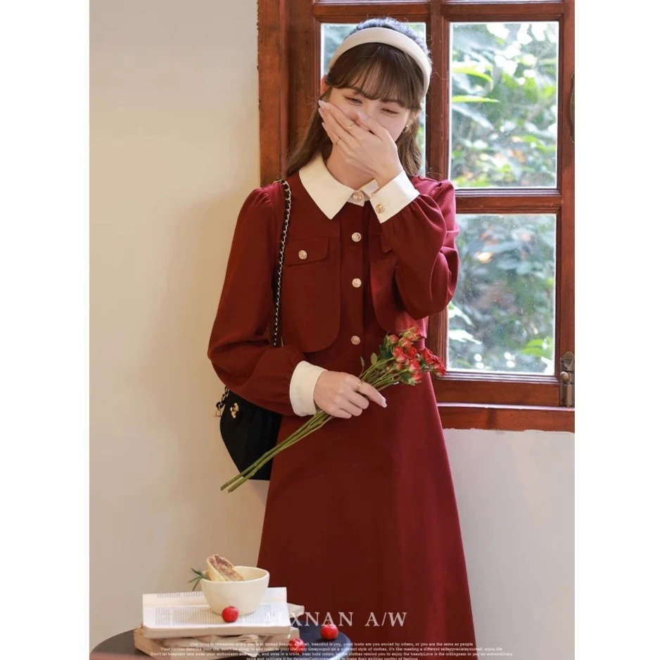 鹿向南《赫本小姐》早秋高级感假两件收腰连衣裙气质长裙女LXN32035