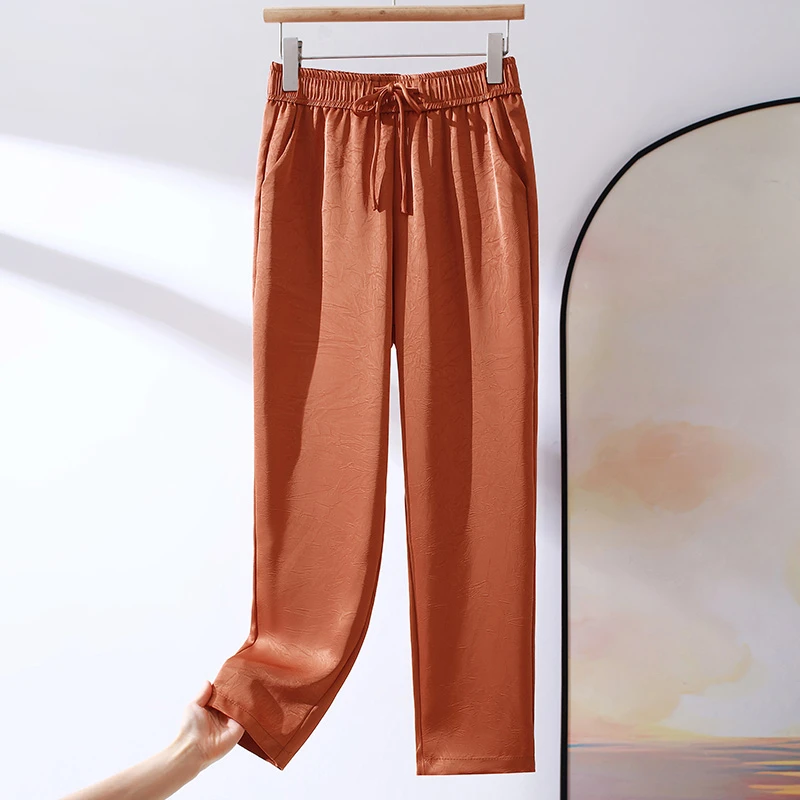 新款真丝垂感女裤裤子女夏时尚薄款休闲裤垂感桑蚕丝桑蚕丝裤子