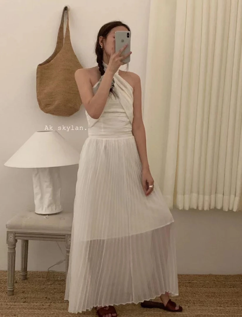 a.k 飘逸压褶垂感半身裙83711