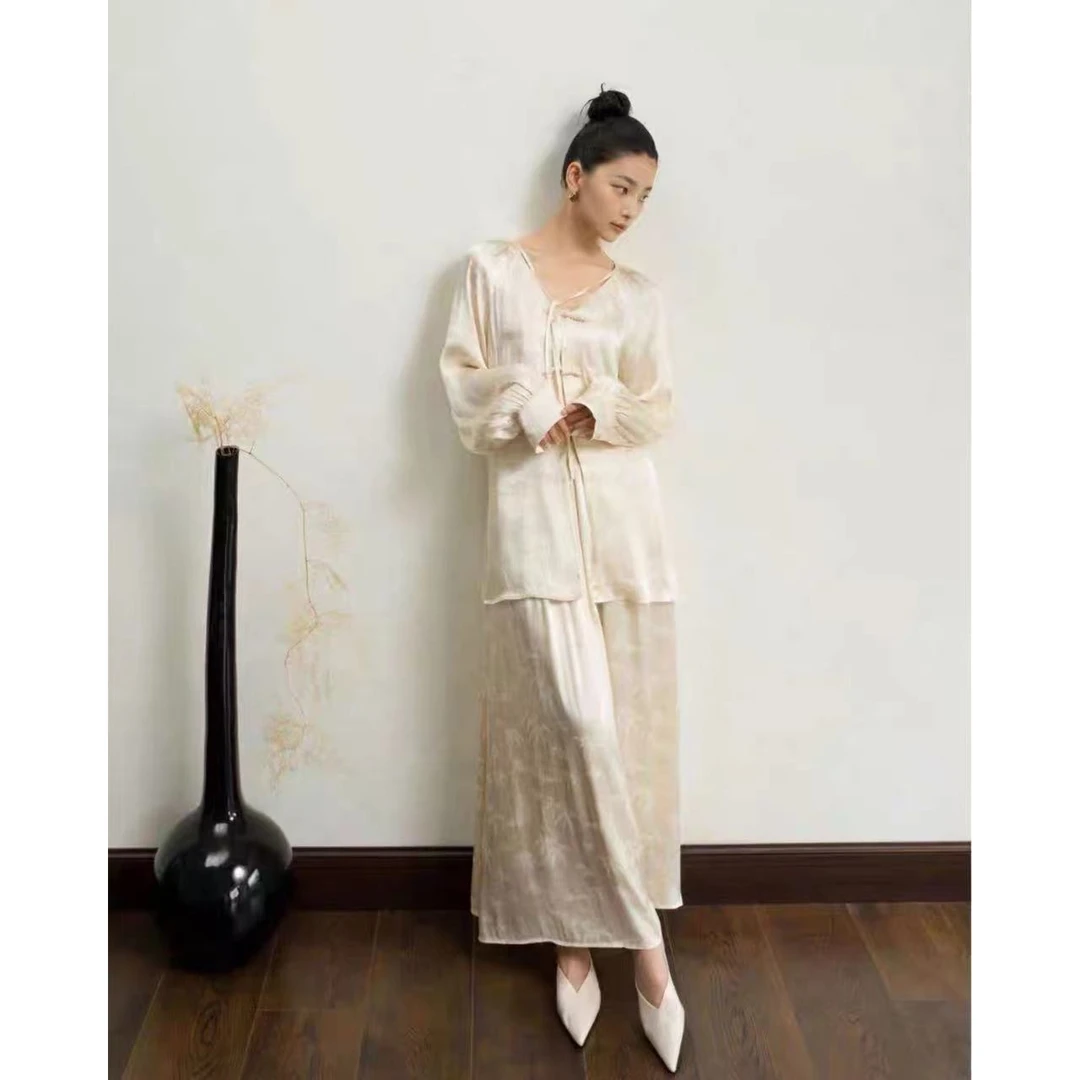 yanni新中式提花盘扣套装16008