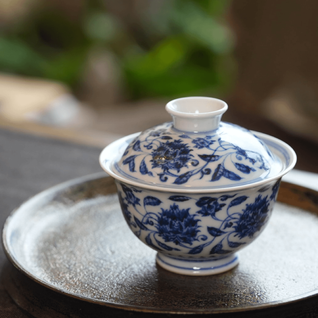 景德镇陶瓷高温盖碗纯手工青花瓷茶具缠枝古瓷茶杯复古