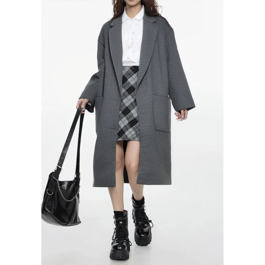 Basic House/百家好时尚大口袋长款大衣 BJ807-HVCA727AGR