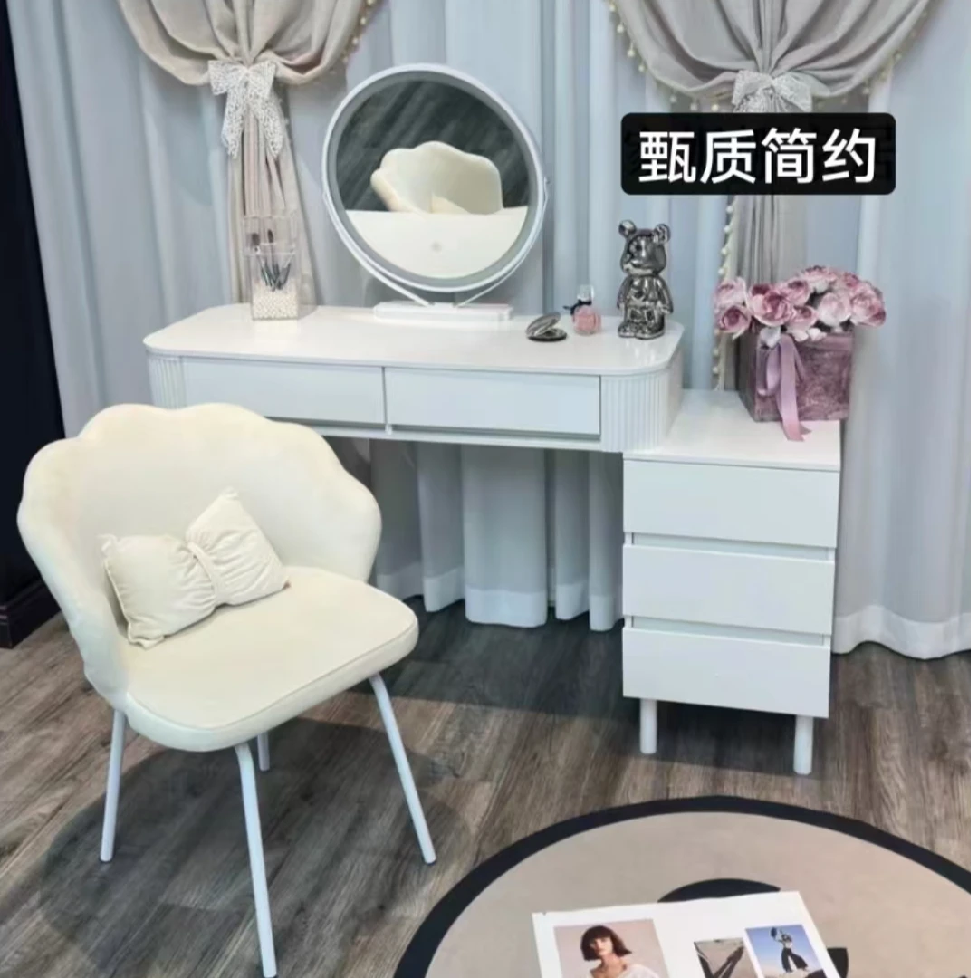 实木简约梳妆台奶油百搭轻奢北欧卧室化妆台现代高档多功能化妆桌