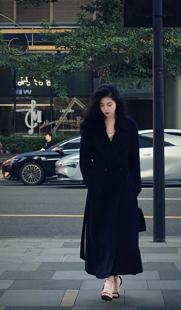 【金喜 Richoy】轻奢双翻领法式气质双排扣长款羊毛大衣22826