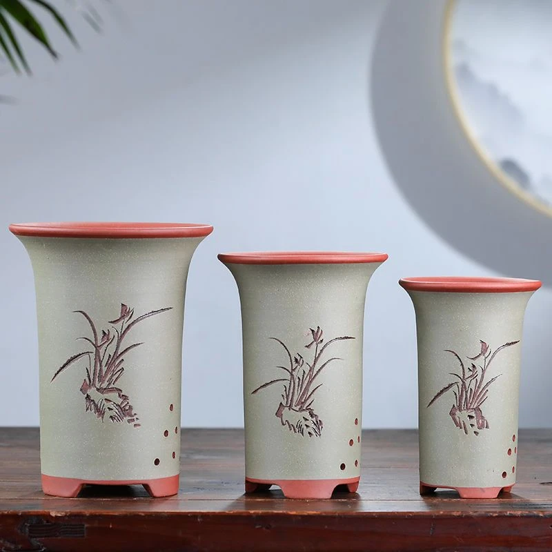 宜兴紫砂花盆透气家用桌面种春兰蕙兰绿植紫砂花盆