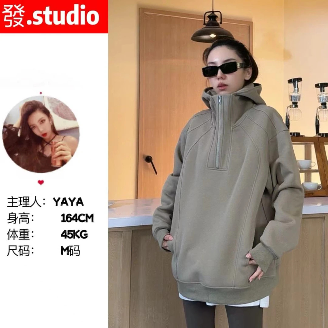【高领交织】早春设计感连帽卫衣秋季潮牌情侣款美式宽松卫衣