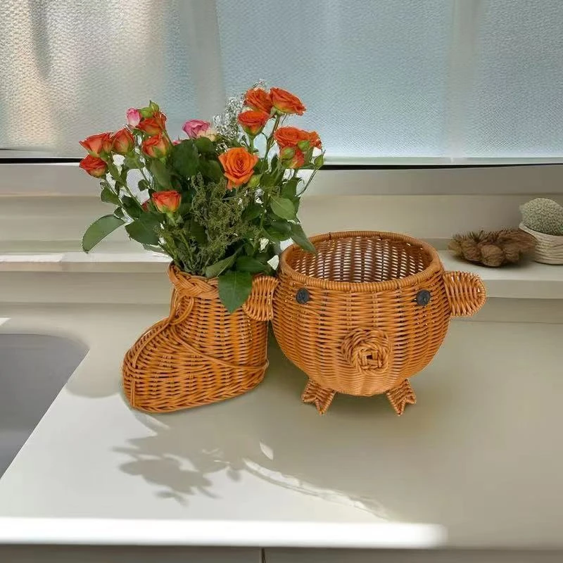 仿藤编手工篮大容量茶几摆放水果零食化妆品杂物收纳编织插花篮
