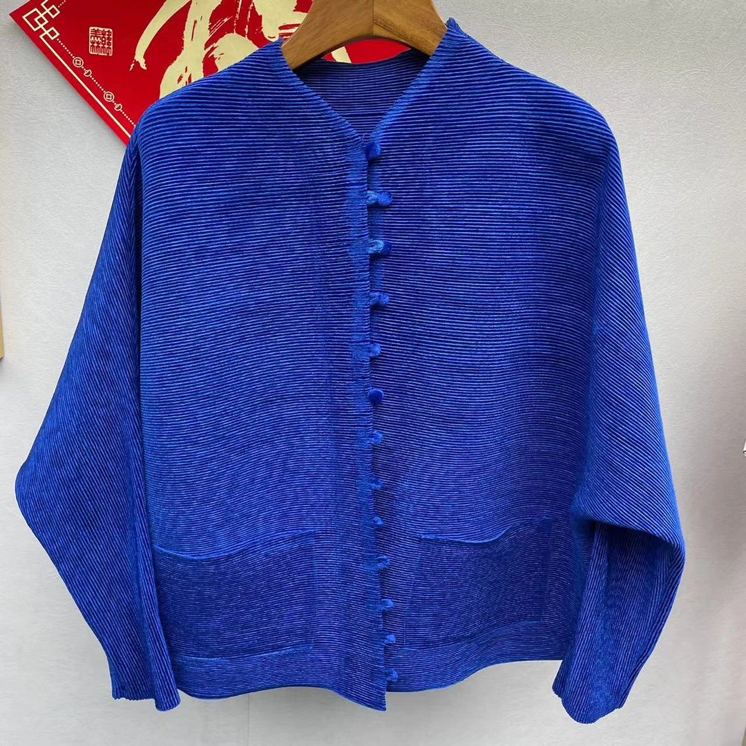 初春新款三宅牙签褶金丝绒盘扣外套国风新国潮