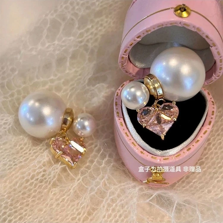 法式高级感粉色爱心女耳环耳钉气质甜美耳饰