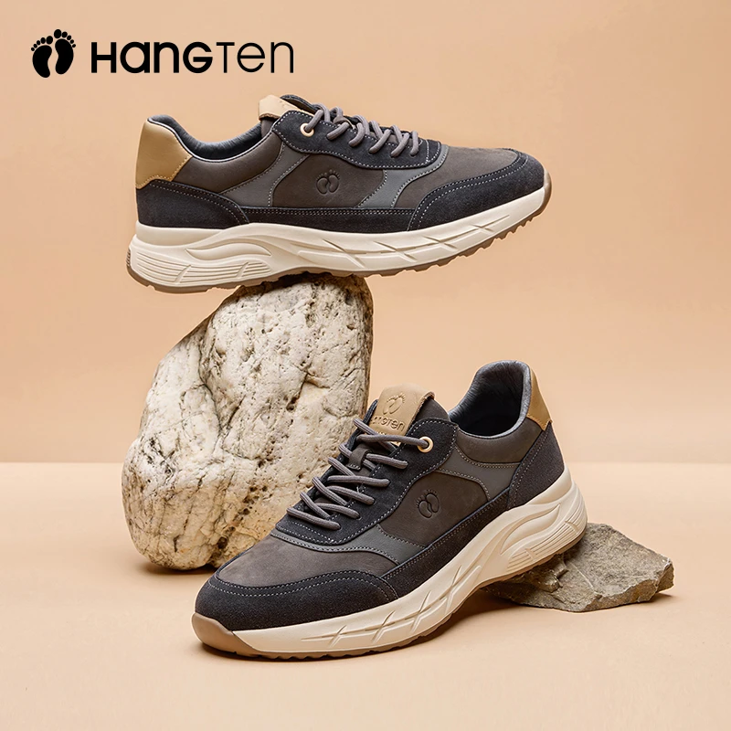 Hang Ten欢腾2025秋冬新款复古真皮老爹鞋男士运动休闲鞋时尚百搭