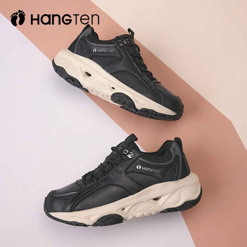 Hang Ten欢腾2025春季老爹鞋女厚底增高运动鞋真皮复古轻便休闲鞋