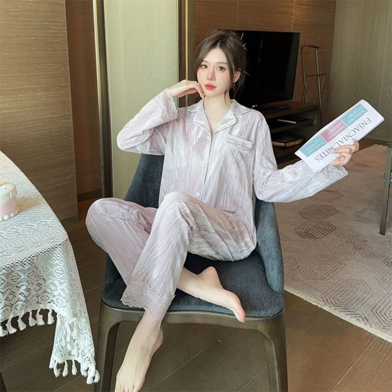 【流光】浪漫春天秋冬云感钻绒高级感蕾丝保暖睡衣女款2025爆款1276